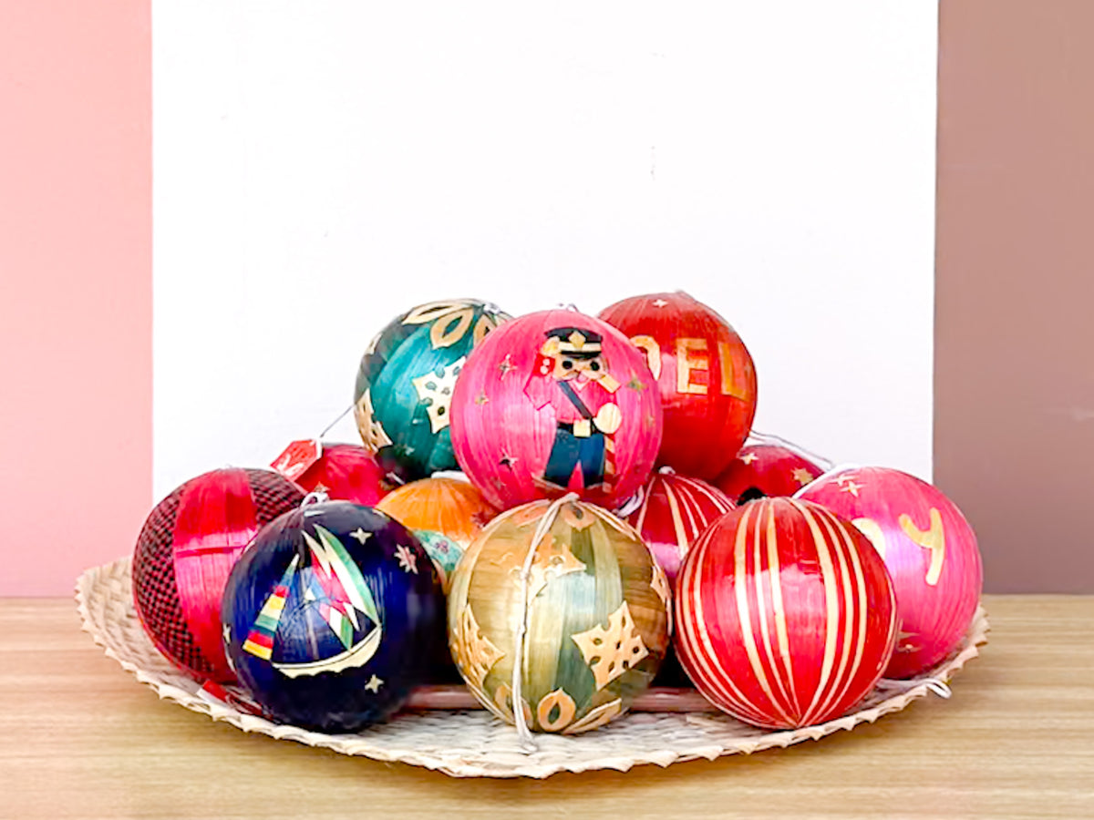 Set of Thirteen Bamboo Christmas Ornaments