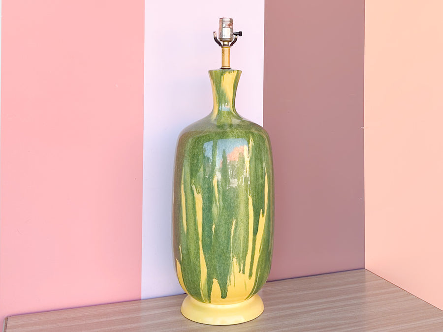 MCM Yellow and Green Drip Glaze Lamp