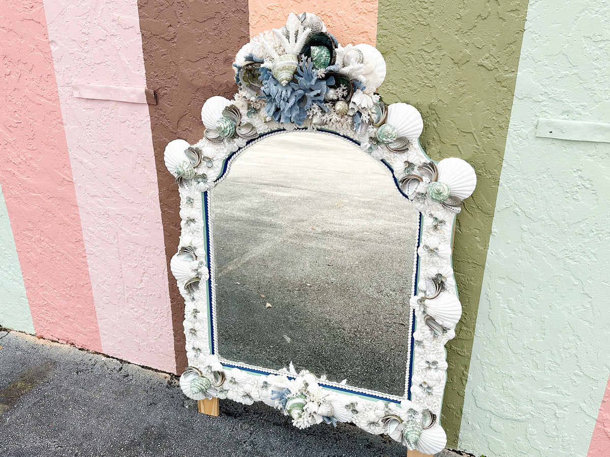 Kips Bay Show House Cobalt and Celadon Custom Shell Mirror