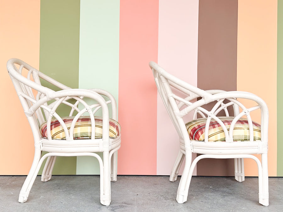 Pair of Painted Rattan Lounge Chairs