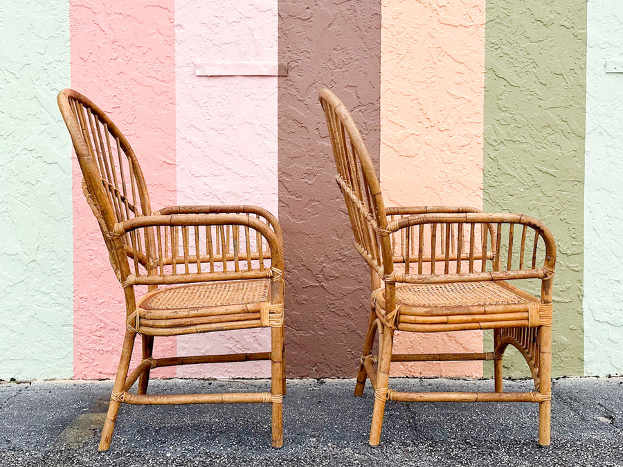 Pair of Island Style Rattan Balloon Back Chairs