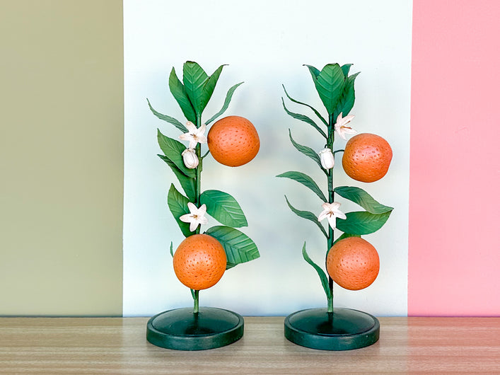 Pair of Orange Candlesticks