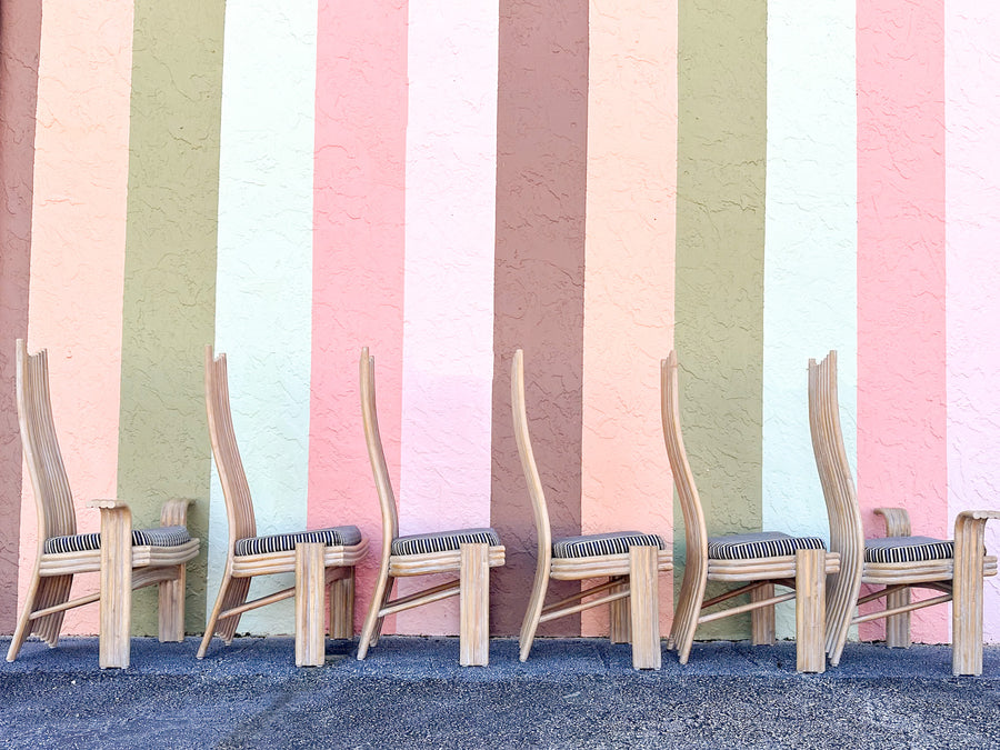 Set of Six McGuire Coastal Chic Rattan Dining Chairs
