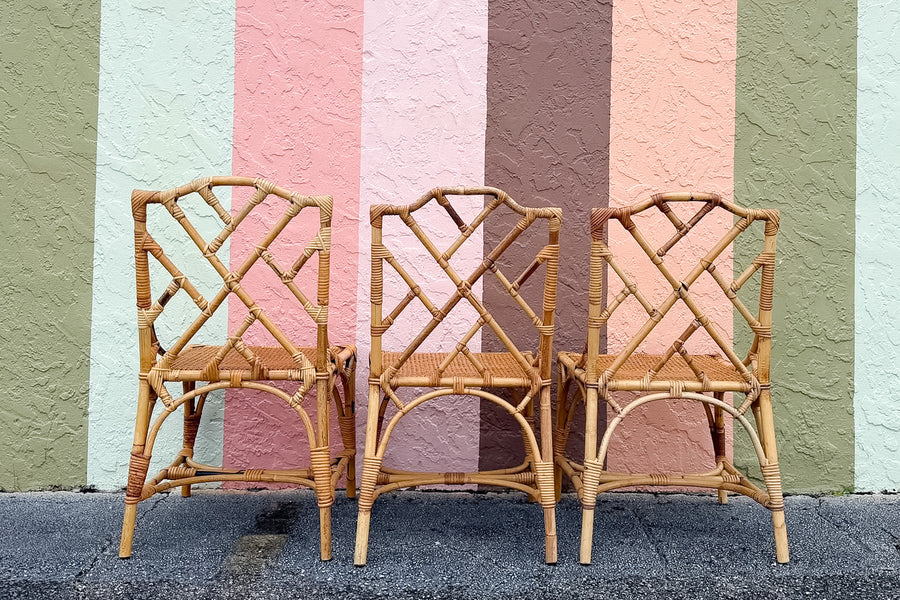 Set of Six Chippendale Rattan Dining Chairs