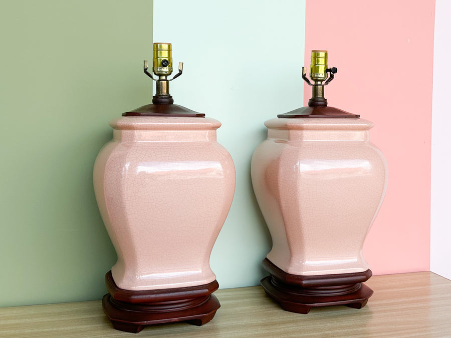 Pair of Haeger Pink Crackle Lamps