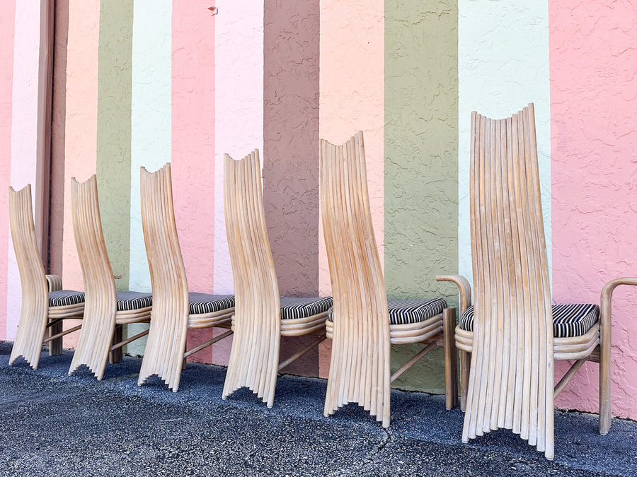 Set of Six McGuire Coastal Chic Rattan Dining Chairs