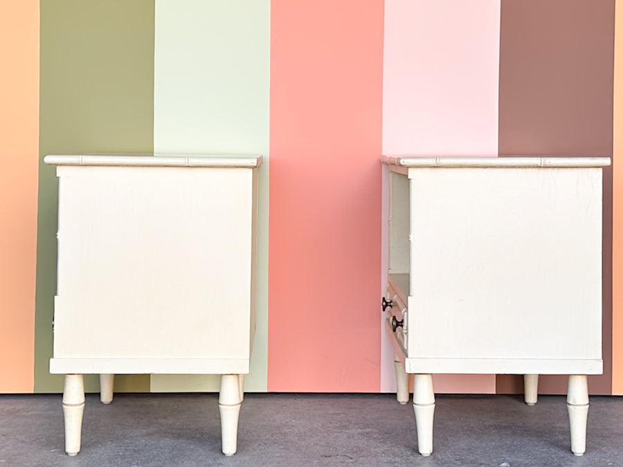 Pair of Palm Beach Chic Faux Bamboo Nightstands
