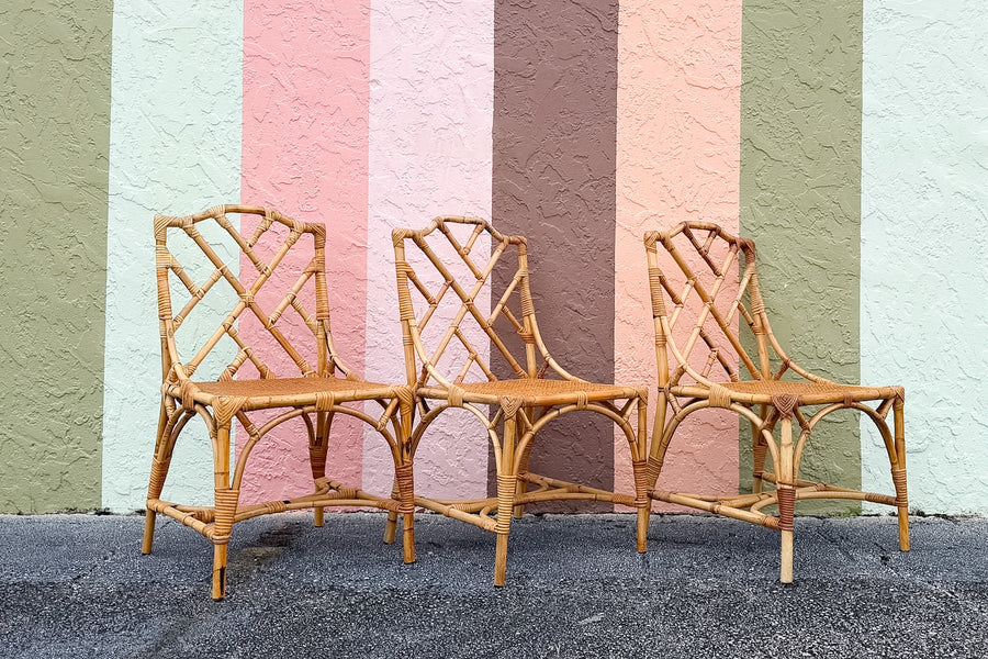 Set of Six Chippendale Rattan Dining Chairs