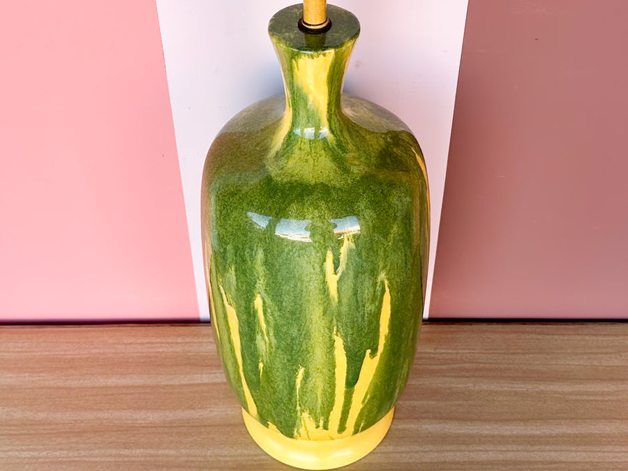 MCM Yellow and Green Drip Glaze Lamp