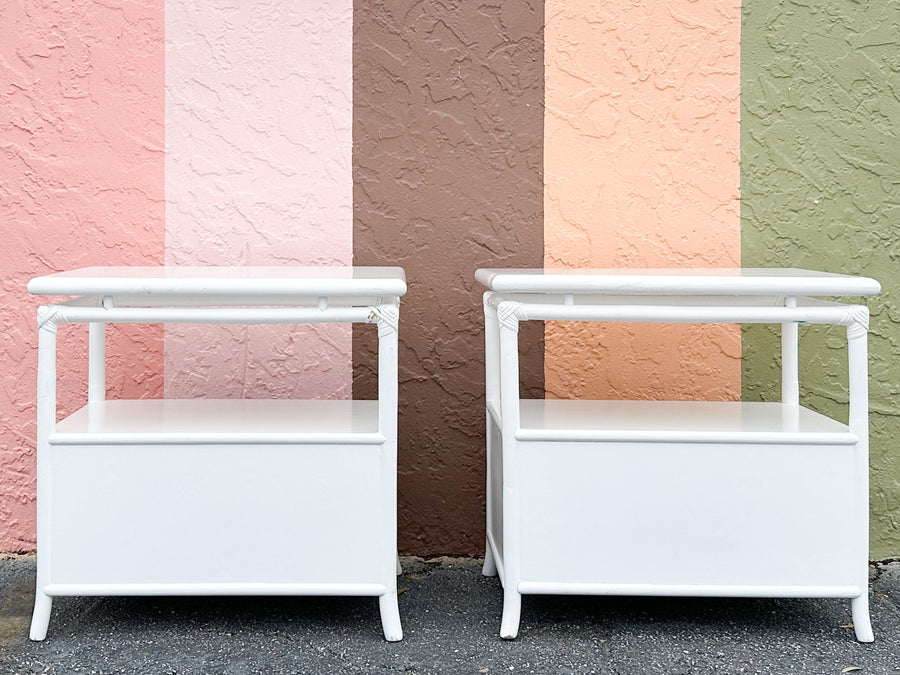 Pair of Coastal Rattan Side Tables