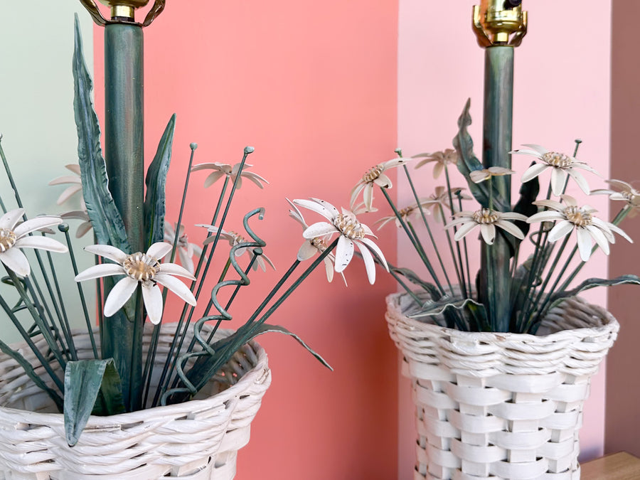 Pair of Sweet Floral Basket Lamps