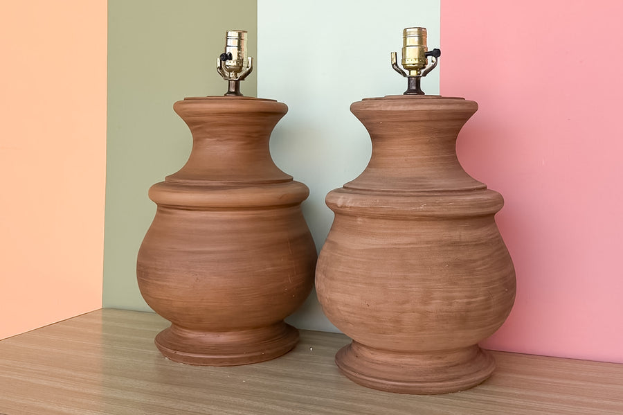 Pair of MCM Terracotta Urn Lamps