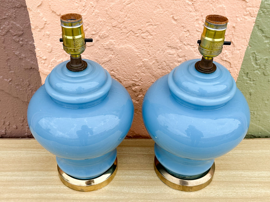 Pair of Petite Robin Egg Blue Ginger Jar Lamps