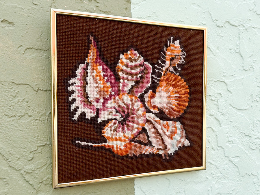 Shell Needlepoint Framed Art