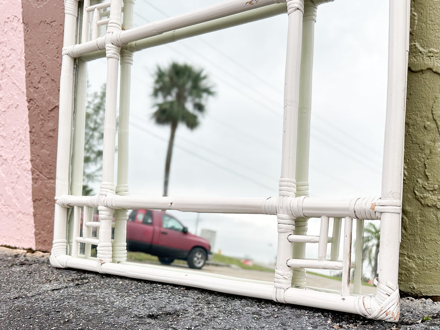 Fretwork Rattan Mirror