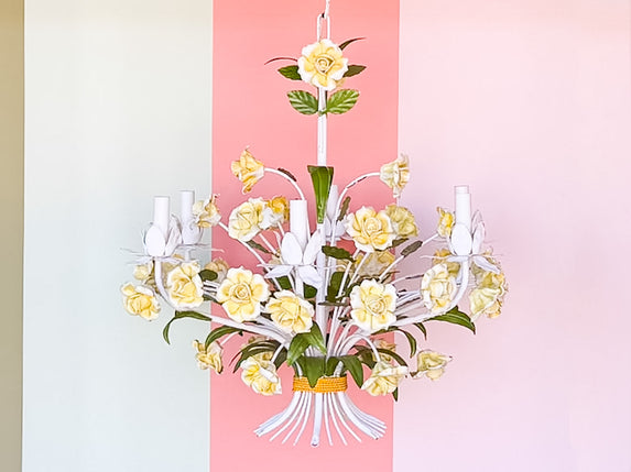 Porcelain Yellow Rose Tole Chandelier