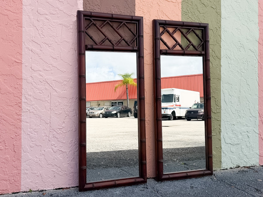 Pair of Handsome Faux Bamboo Chippendale Mirrors