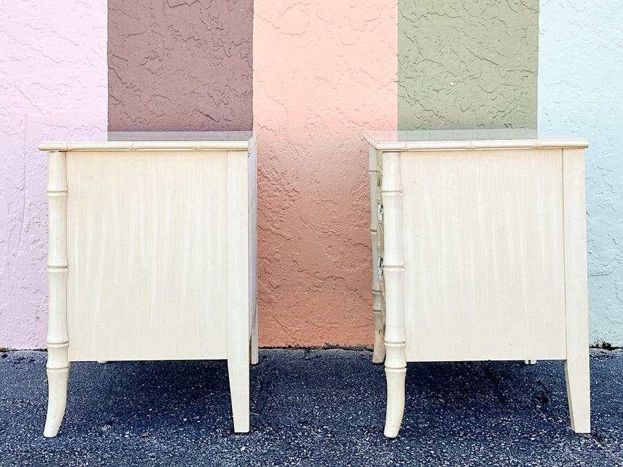 Pair of Faux Bamboo Fretwork Nightstands