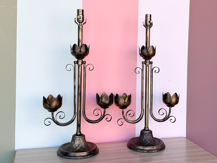 Pair of MCM Metal Tulip Lamps