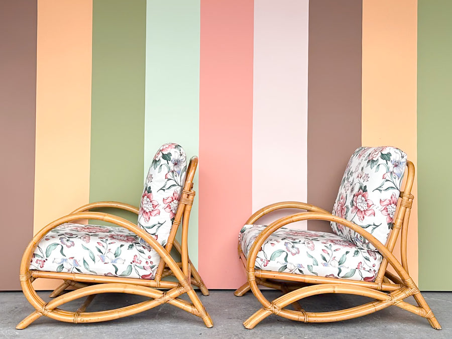 Pair of Old Florida Rattan Lounge Chairs