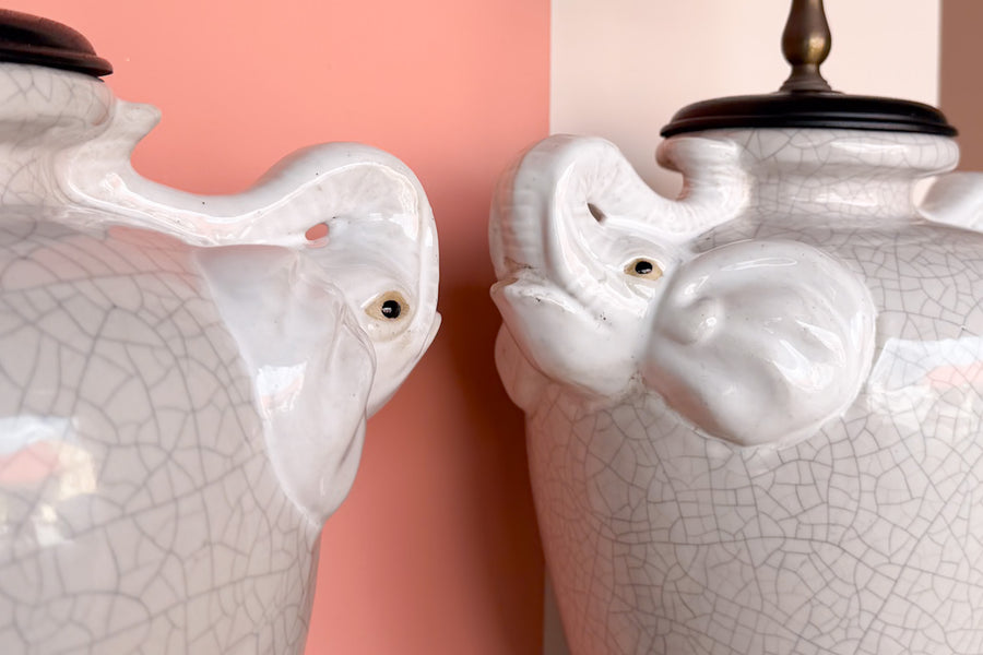 Pair of Ceramic Elephant Crackle Lamps