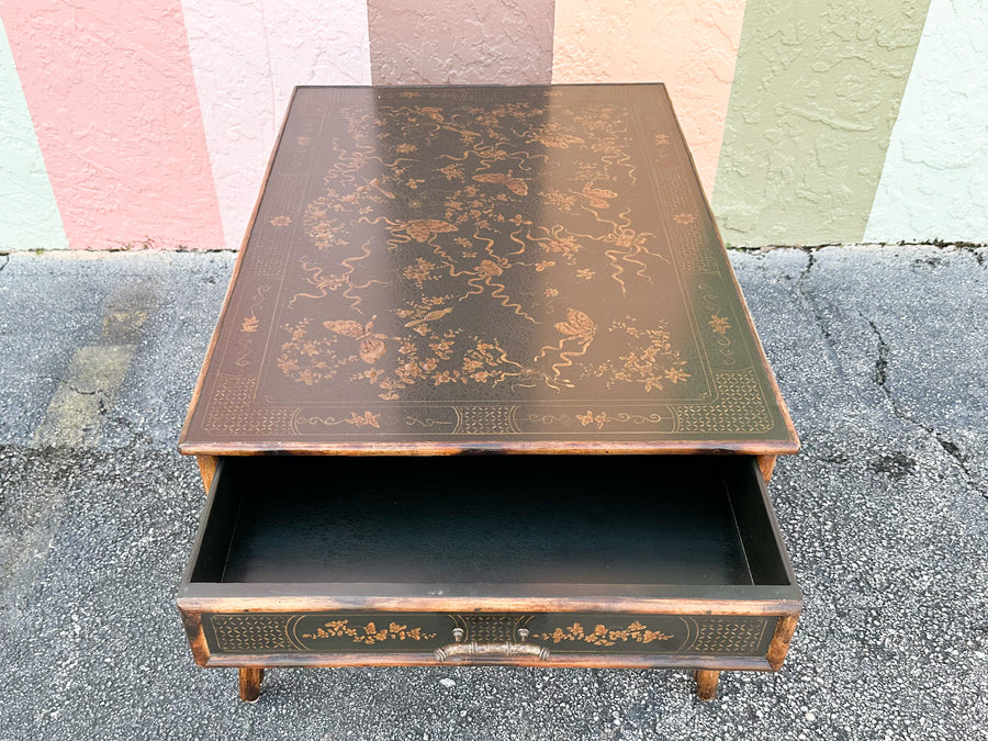 Theodore Alexander Chinoiserie Tortoiseshell Rattan Coffee Table