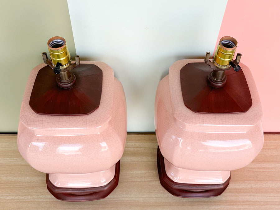 Pair of Haeger Pink Crackle Lamps