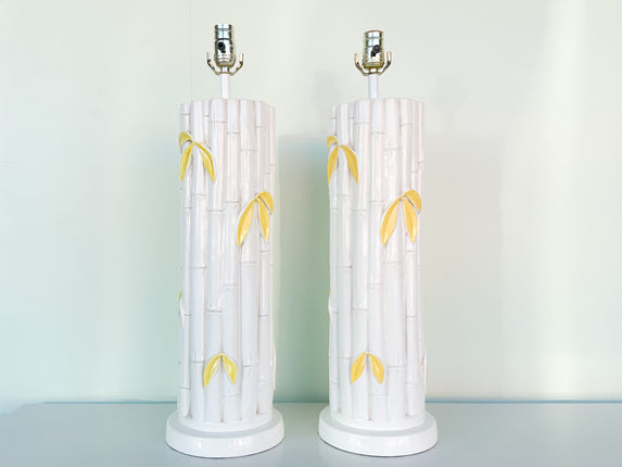 Pair of Faux Bamboo Leaf Lamps