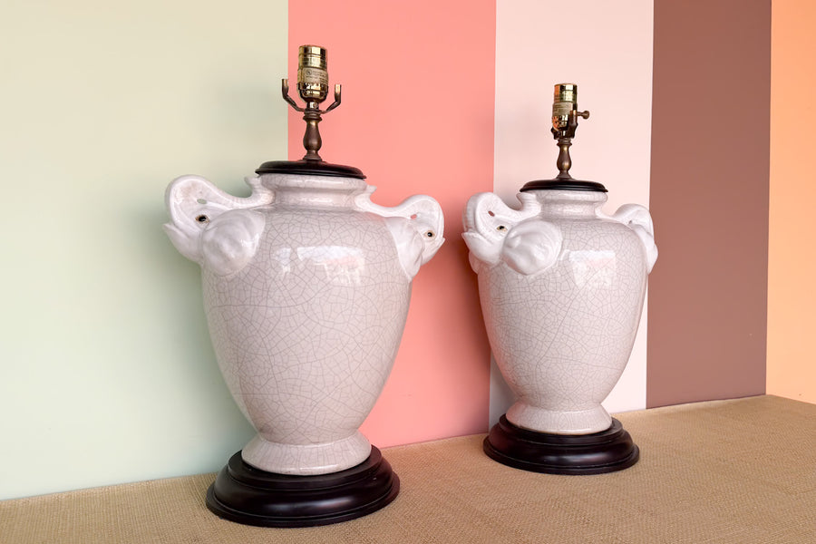 Pair of Ceramic Elephant Crackle Lamps