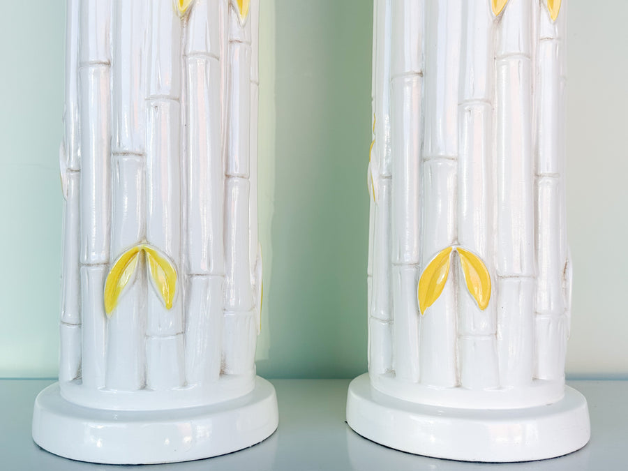 Pair of Faux Bamboo Leaf Lamps