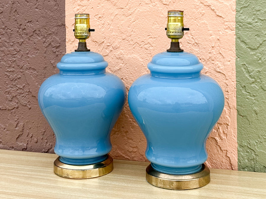 Pair of Petite Robin Egg Blue Ginger Jar Lamps