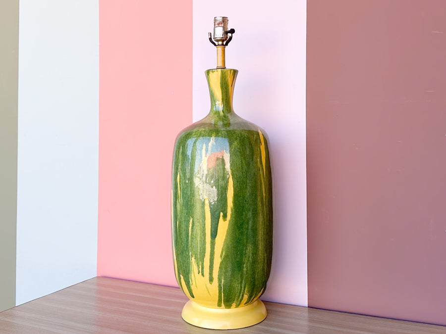 MCM Yellow and Green Drip Glaze Lamp