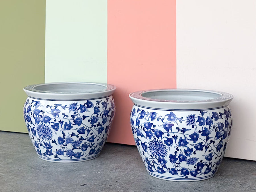 Pair of Blue and White Cachepot