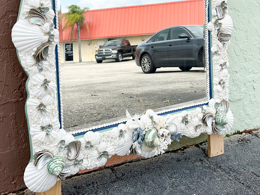 Kips Bay Show House Cobalt and Celadon Custom Shell Mirror