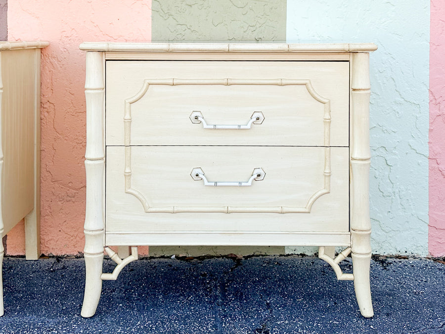 Pair of Faux Bamboo Fretwork Nightstands