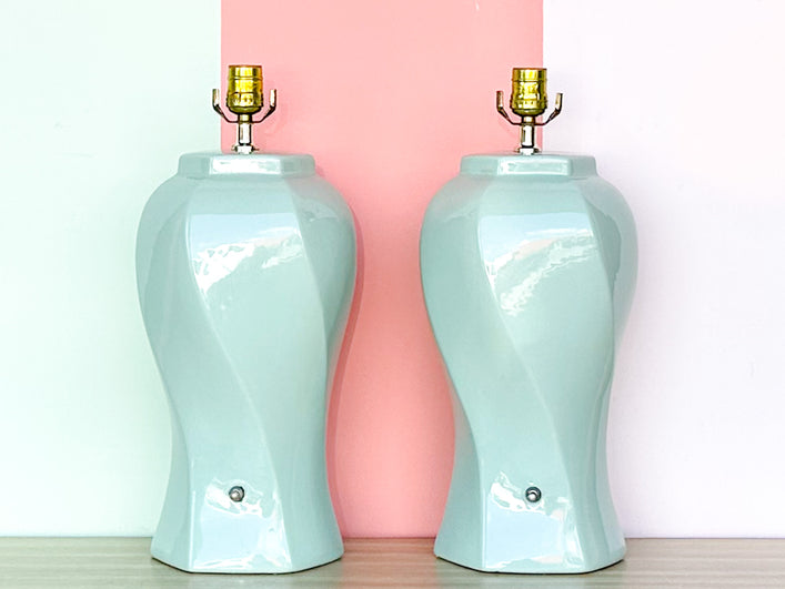 Pair of Seafoam Swirl Lamps