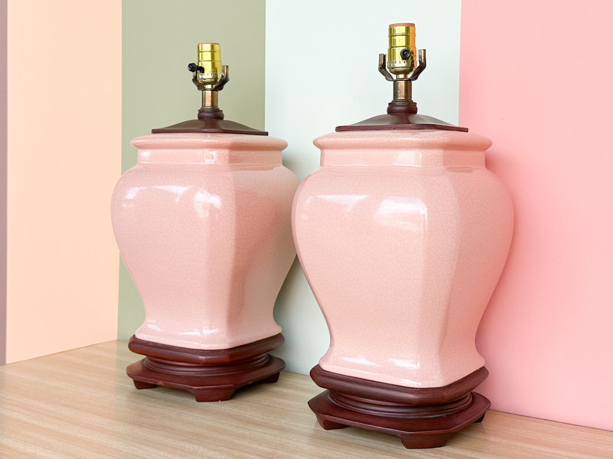 Pair of Haeger Pink Crackle Lamps