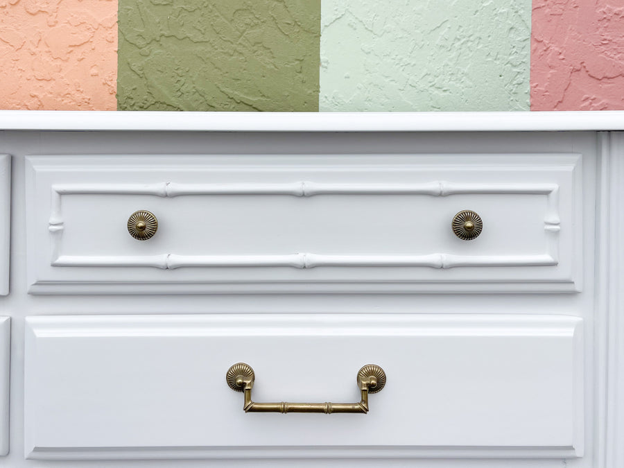 Newly Painted White Faux Bamboo Dresser