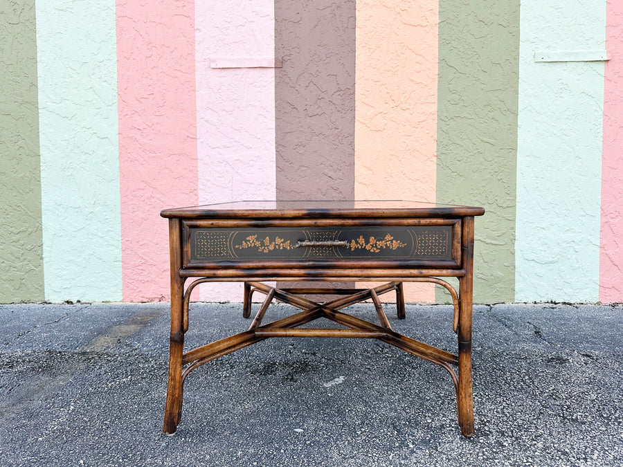 Theodore Alexander Chinoiserie Tortoiseshell Rattan Coffee Table