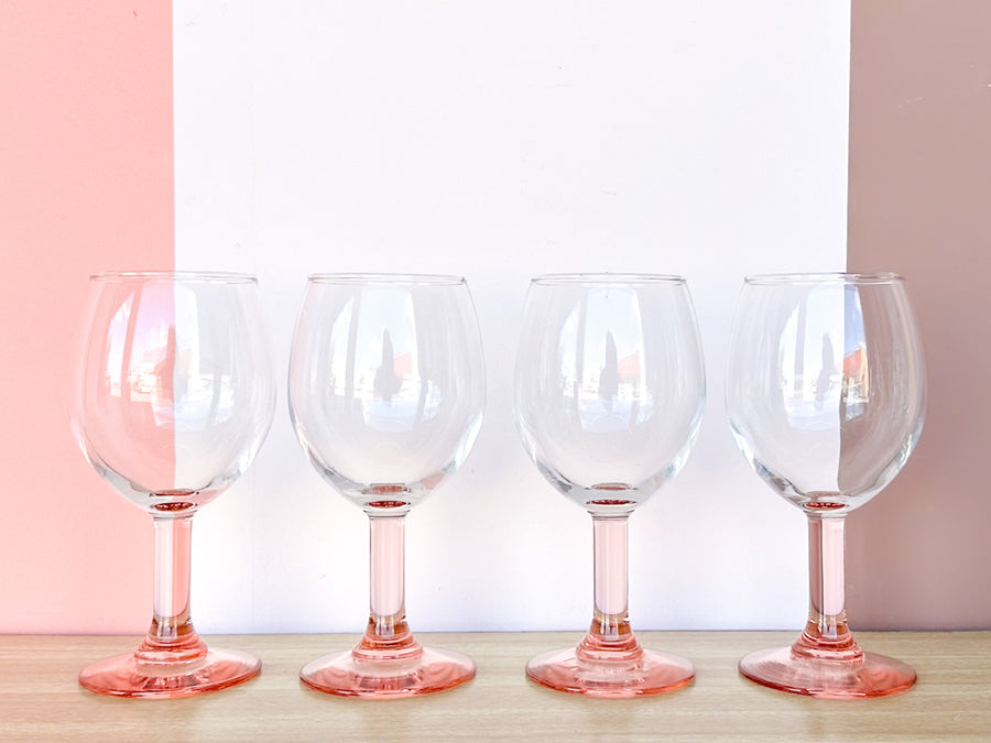 Set of Eight Pink Stem Glassware