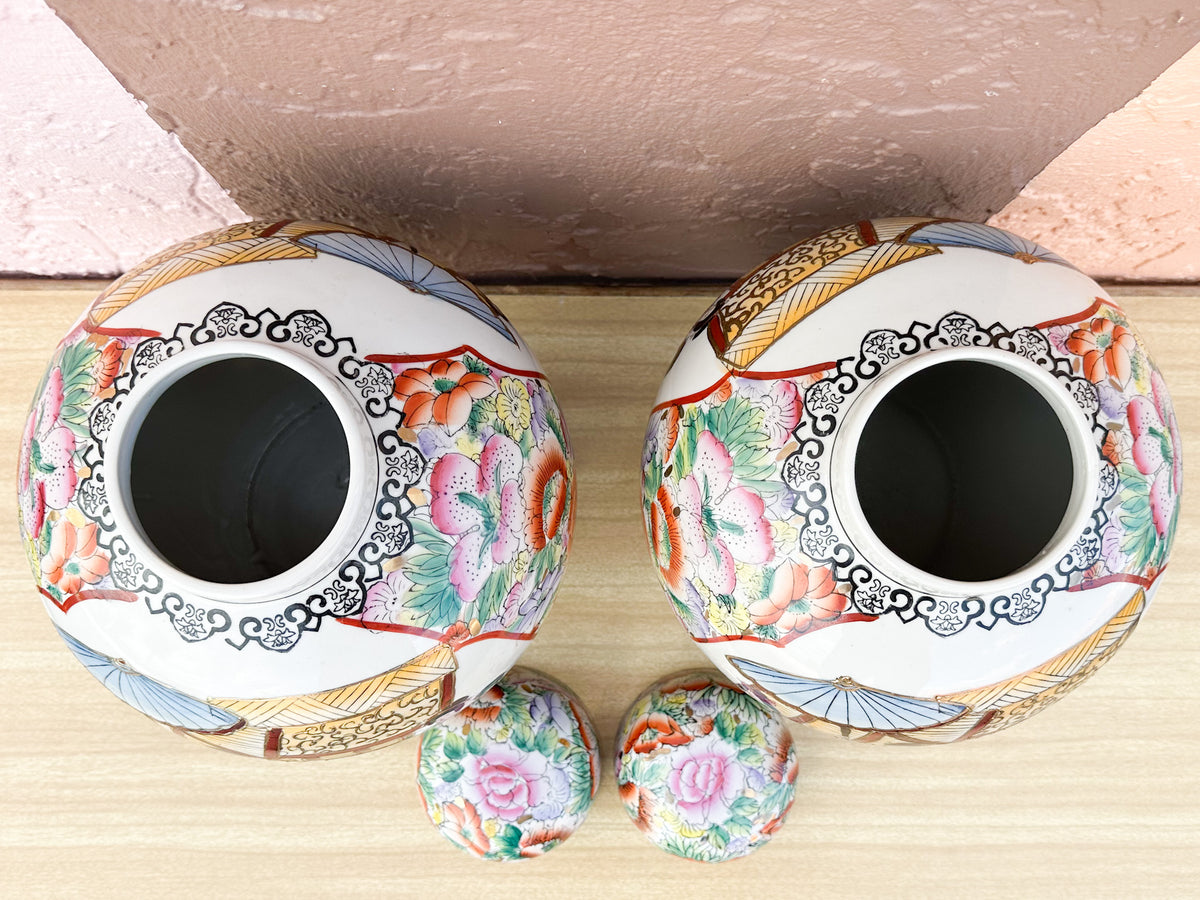 Pair of Colorful Chinoiserie Temple Jars
