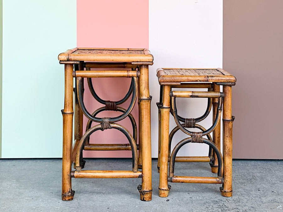 Pair of Rattan Nesting Tables