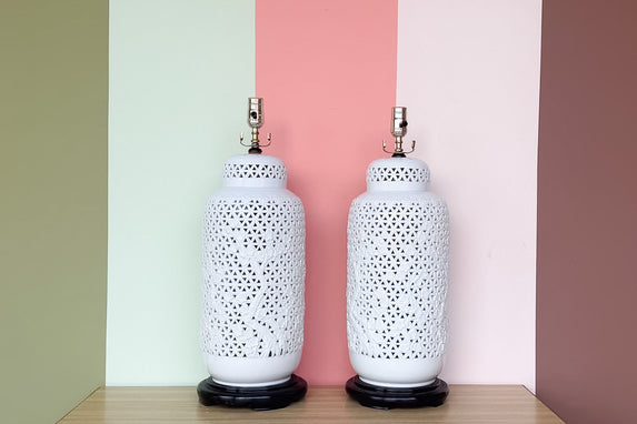 Pair of Palm Beach Style Pierced Lamps