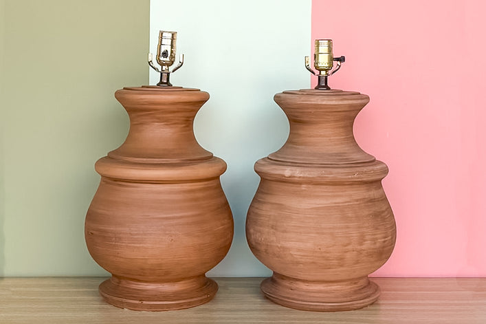 Pair of MCM Terracotta Urn Lamps
