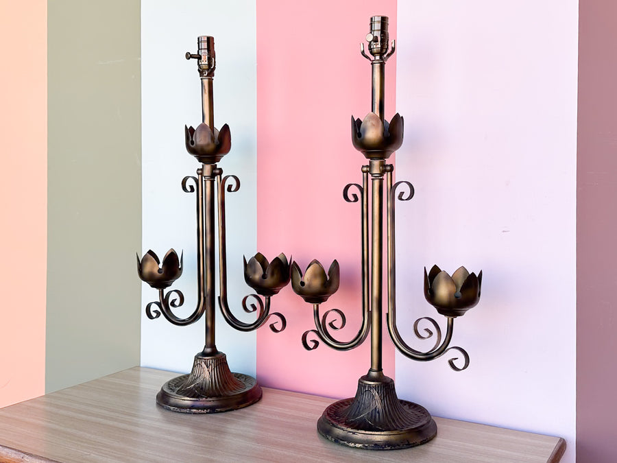 Pair of MCM Metal Tulip Lamps