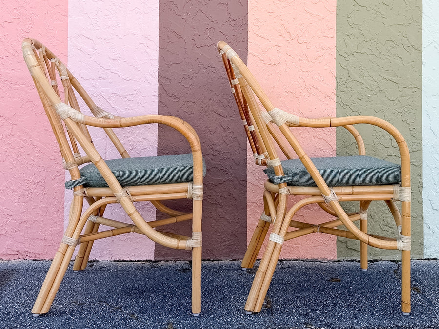 Set of Six Old Florida Rattan Dining Chairs