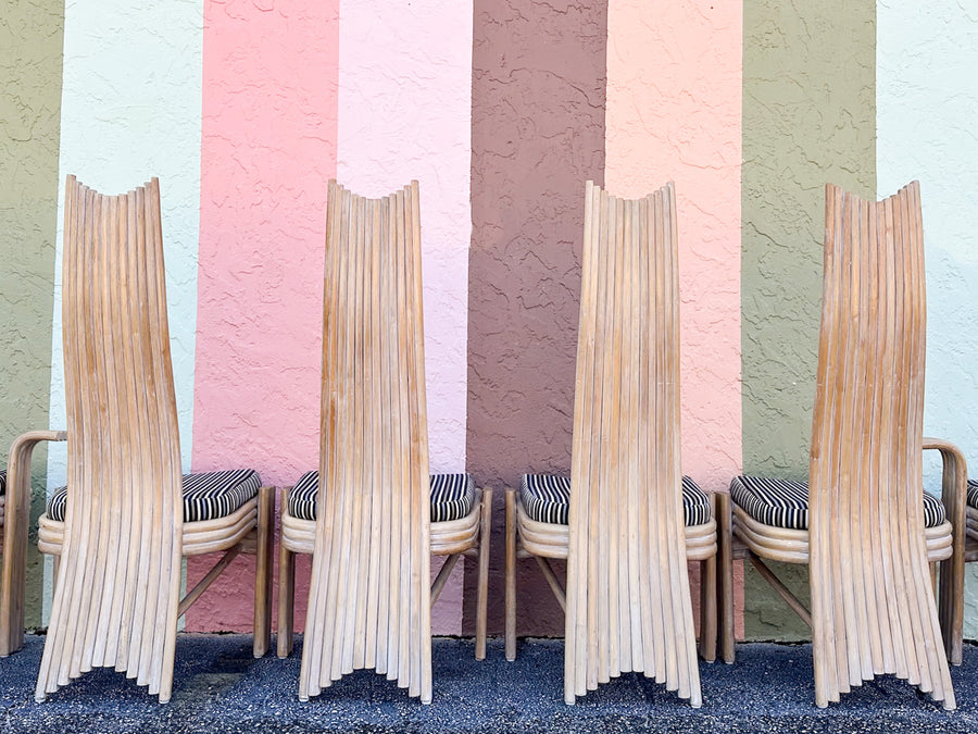 Set of Six McGuire Coastal Chic Rattan Dining Chairs