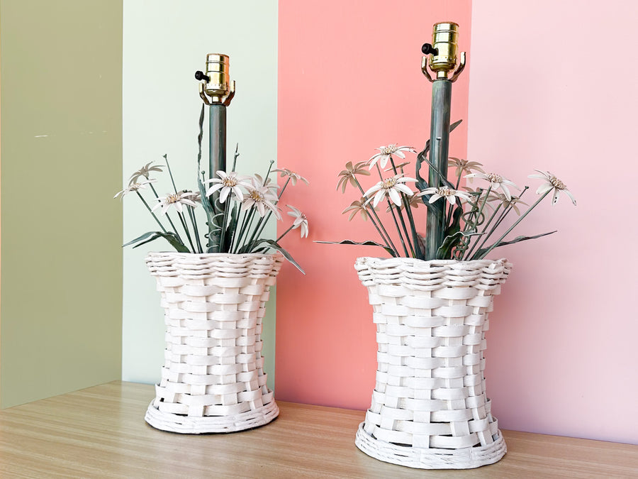 Pair of Sweet Floral Basket Lamps
