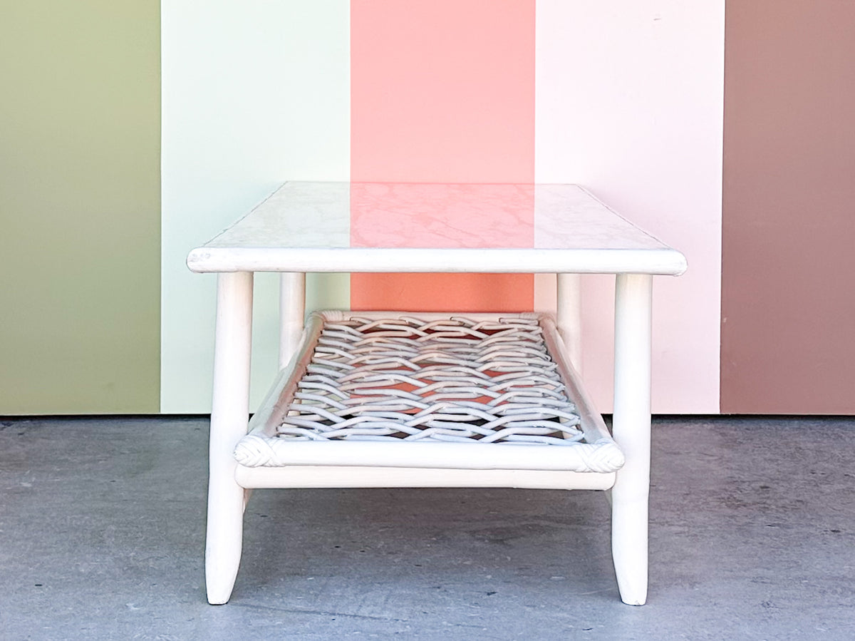 Old Florida Rattan Lattice Coffee Table