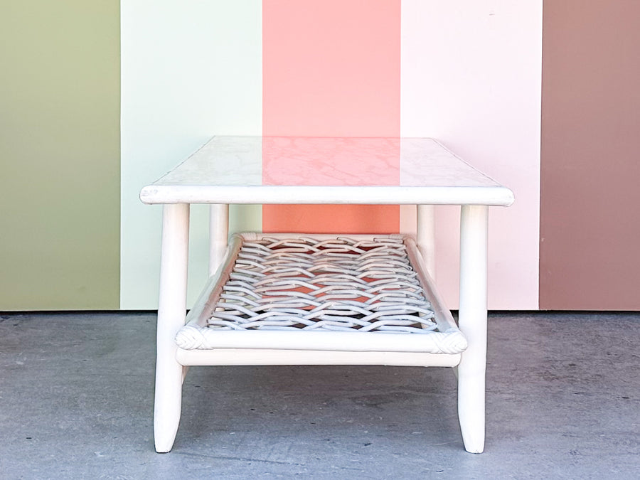 Old Florida Rattan Lattice Coffee Table